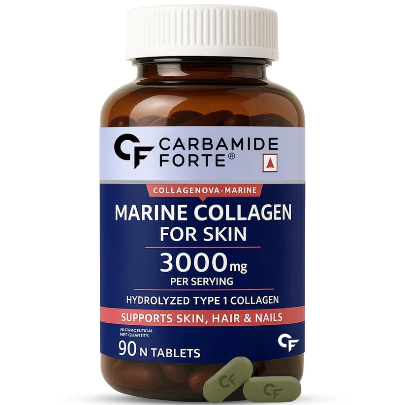 Marine Collagen For Skin + Hyaluronic Acid (3000mg per Serving)-Hydrolyzed Type 1 Collage-Support Skin, Hair &amp; Nails-Carbamide Forte-90 Tablets