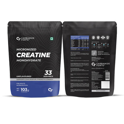 Creatine Monohydrate Unflavoured – Supports Lean Muscles – Strength &amp; Energy – Micronized Powder – Carbamide Forte – 103gm