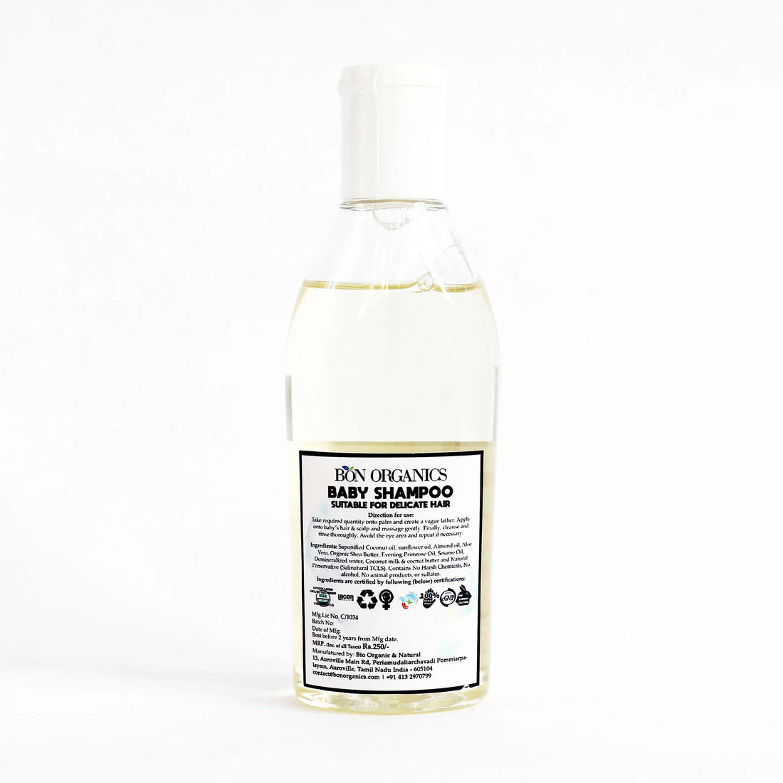 Shampoo |Baby Shampoo - Suitable For Delicated Hair - No Harsh Chemicals, No Alcohol, No Animal Products &amp;amp; No Paraben Sulphates - Bon Organics - 120ml