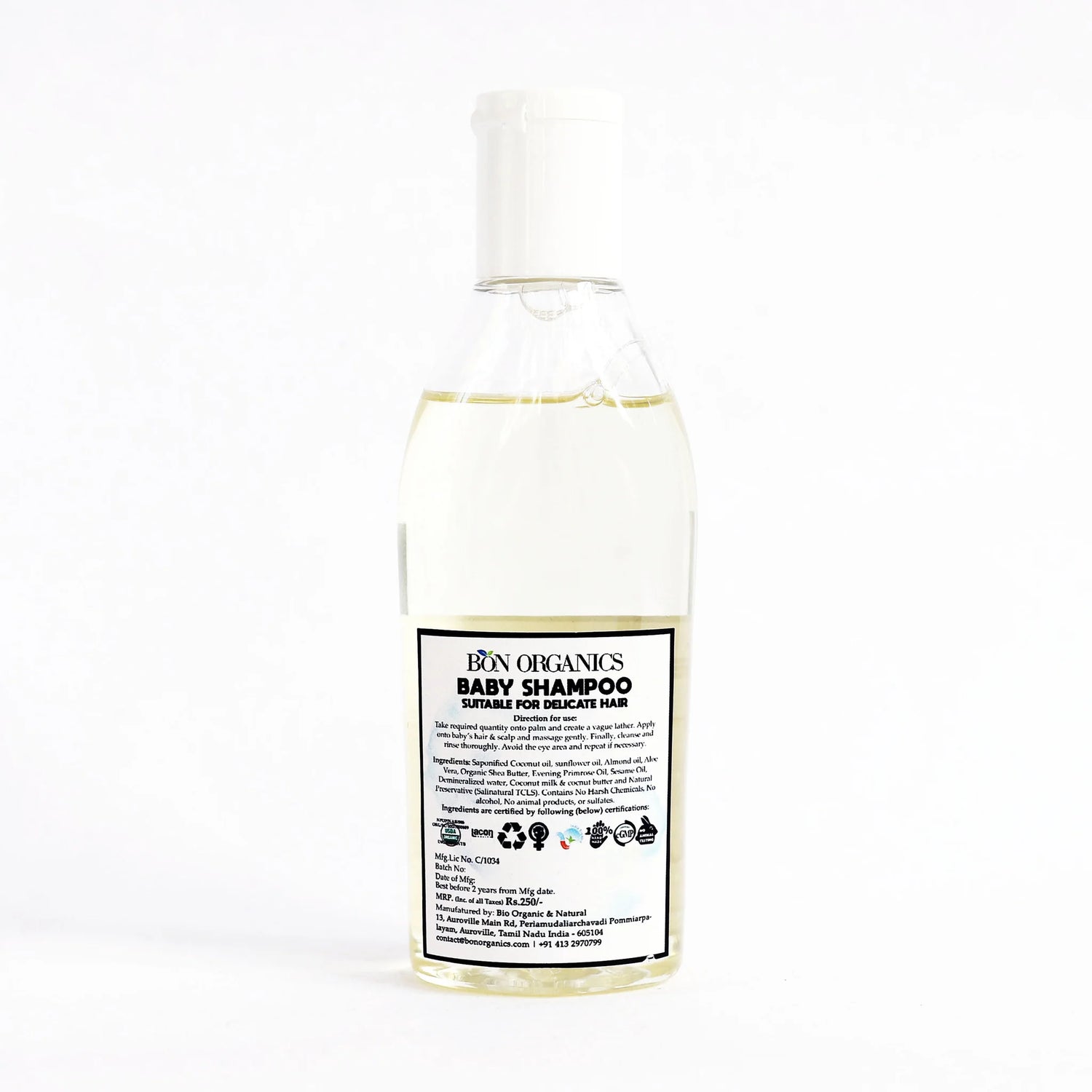 Shampoo |Baby Shampoo - Suitable For Delicated Hair - No Harsh Chemicals, No Alcohol, No Animal Products &amp;amp; No Paraben Sulphates - Bon Organics - 120ml