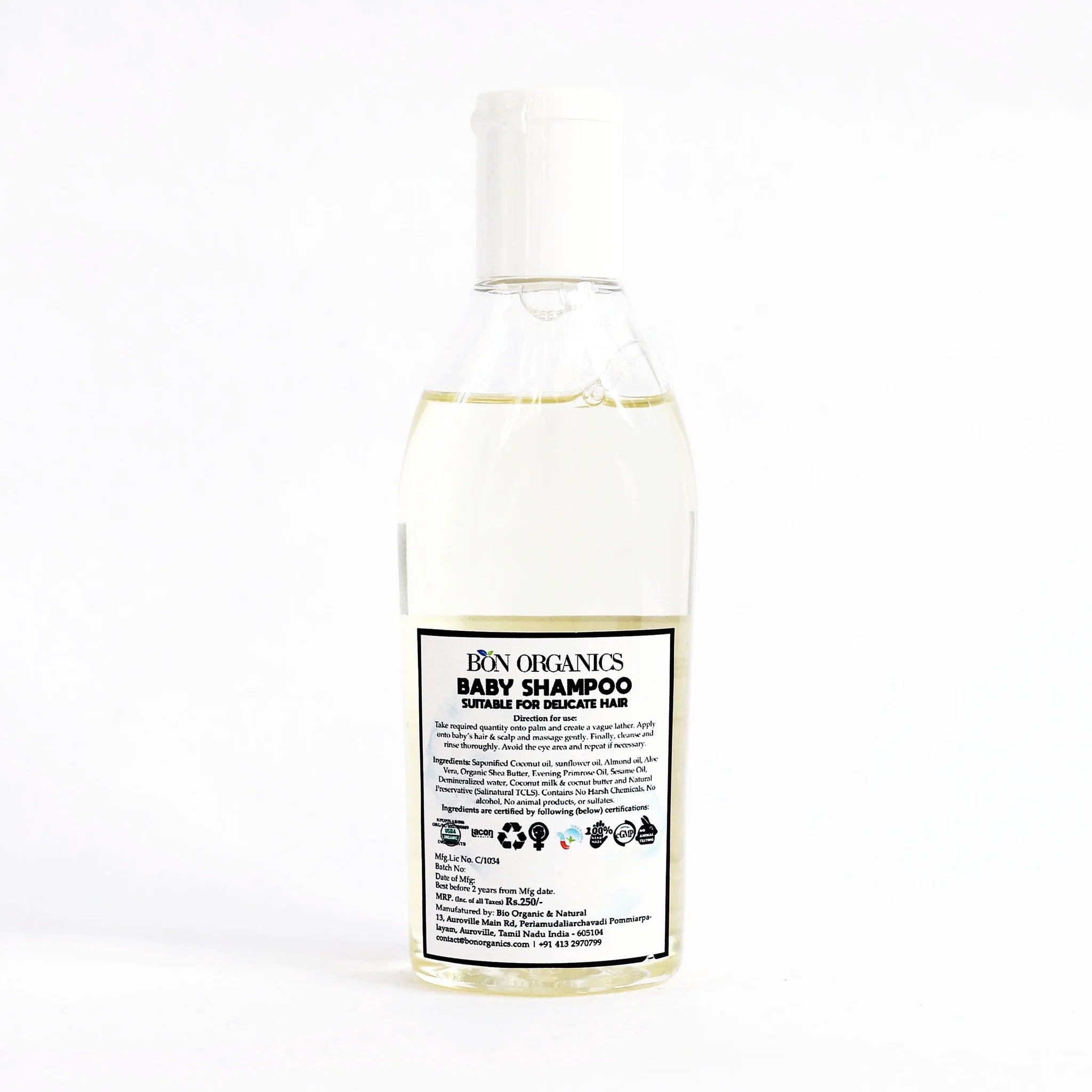 Shampoo |Baby Shampoo - Suitable For Delicated Hair - No Harsh Chemicals, No Alcohol, No Animal Products &amp;amp; No Paraben Sulphates - Bon Organics - 120ml