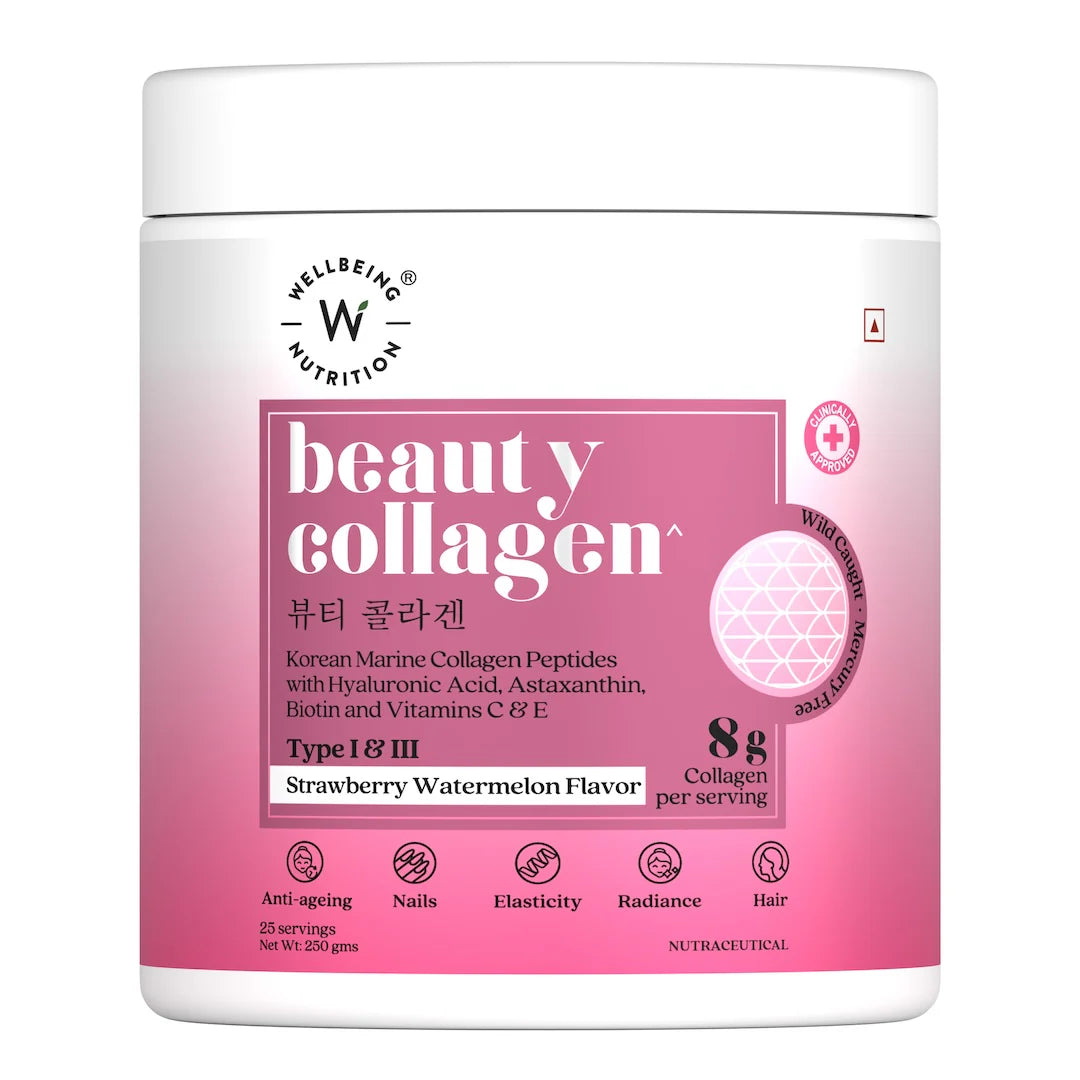Collagen | Beauty Collagen Strawberry Watermelon Flavour (Protein for Hair, Skin &amp; Nails)-8g Collagen Per Serving – Gluten Free, Sugar Free &amp;amp; Keto Friendly – Wellbeing Nutrition - 250gm