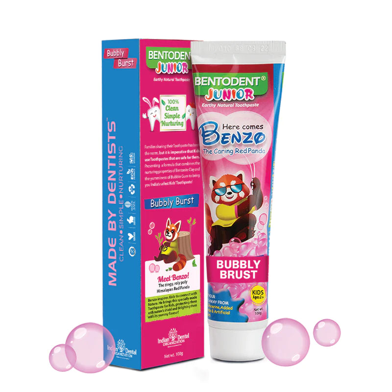 Toothpaste | Bubbly Burst - For Kids - Vegan, Fluoride Free, Glycerin Free &amp;amp; Sls Free - Bentodent - 100gm