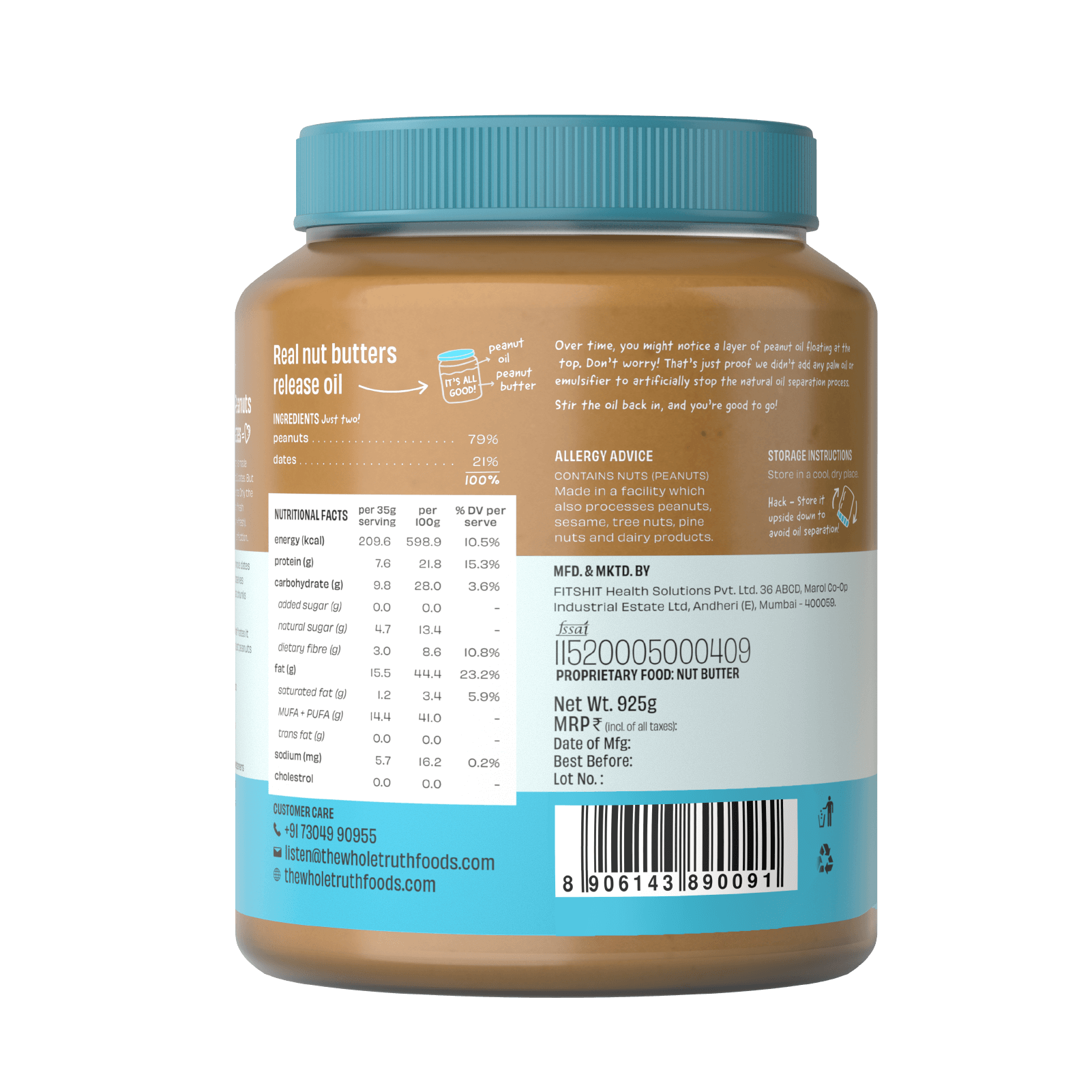 Peanut Butter | With Dates – Crunchy – No Added Sugar - The Whole Truth – 325gm
