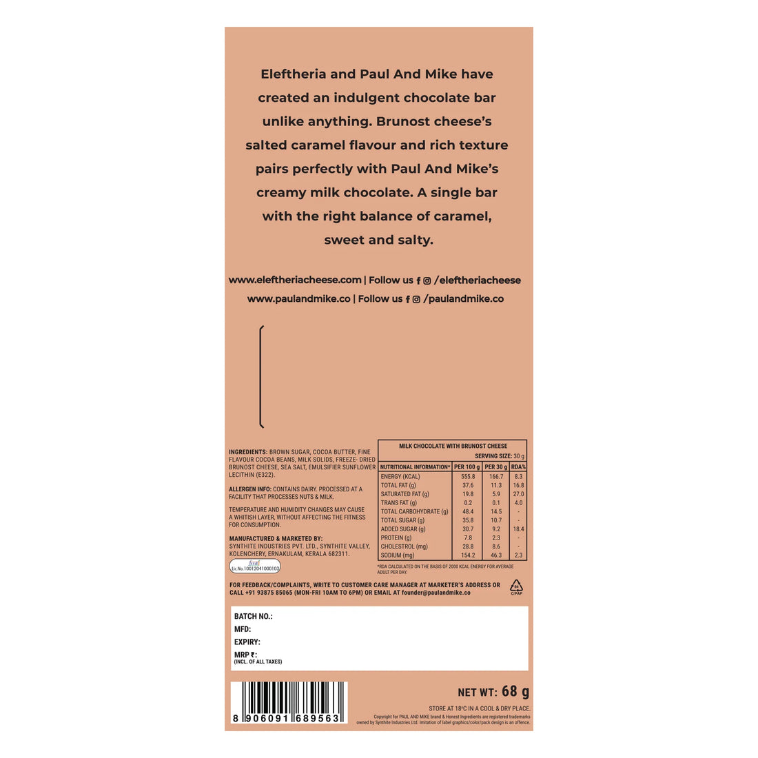 Brunost Cheese Milk Chocolate – Paul And Mike – 68gm
