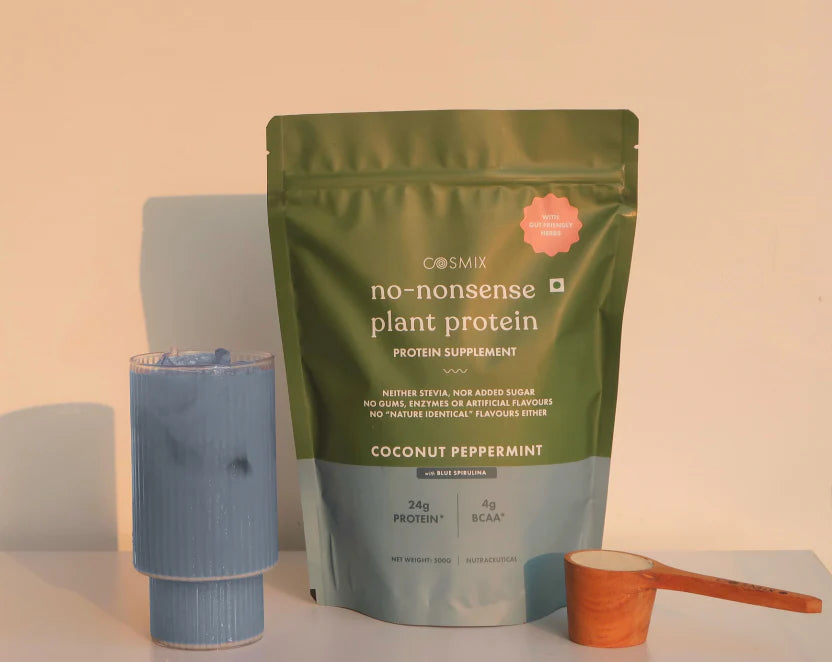 Protein Powder | Plant Protein – No Nonsense - (Coconut Peppermint) - 24gm Protein Per Serving –  Gut Friendly, Lactose Free, No Trans Fat, Soy Free, No Added Sugar, Stevia, Gums, Enzymes &amp; No Added Artificial Flavours - Cosmix – 500gm