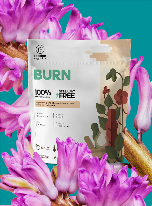 Burn | (A Perfect Blend Of Organic Roots, Fruits, Bark, Leaves & Gum) – Fat Burning - Energy & Mental Focus - Appetite Control - 100% Natural Superfood – Vegan, Non GMO & No Added Preservatives – Rootine Organics – 100gm