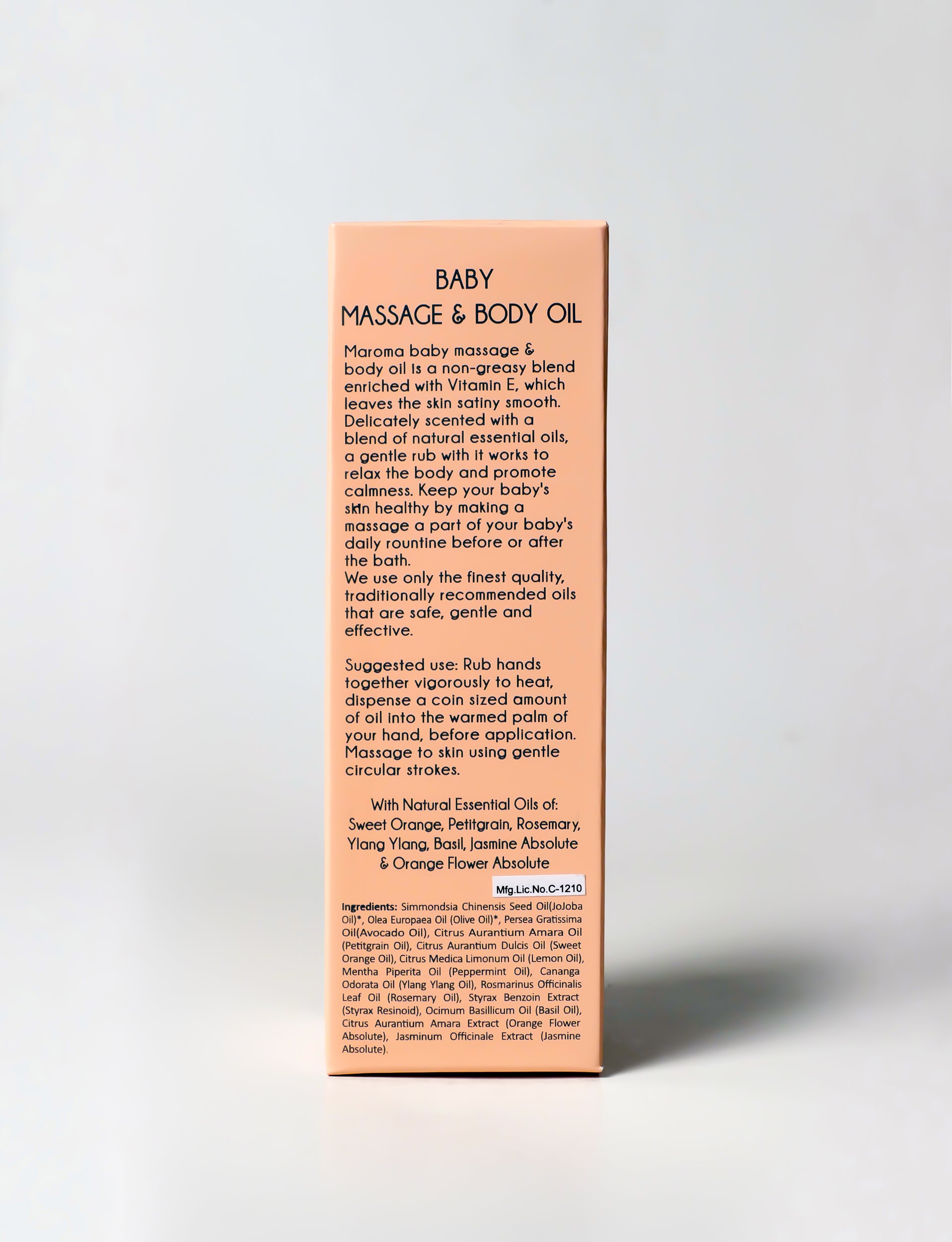 Massage &amp; Body Oil | For Baby (With Organic Jojoba Oil, Organic Olive &amp; Avocado Oil) - Moisturising &amp; Nourishing - 100% Natural - Vegan, Cruelty Free, Palm Oil Free, No Parabens, Silicone, Synthetic Fragrances &amp; No Artificial Color - Maroma - 100ml