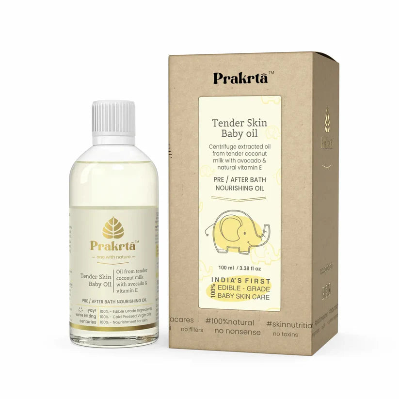 Oil |Tender Skin Baby Oil -Virgin coconut oil with Vitamin E &amp; Avocado oil  -100% natural &amp; edible - No Added Preservatives -Prakrta- 100ml