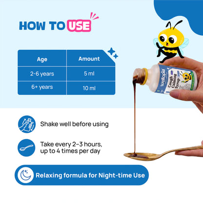 Syrup | Cough Calming Syrup Night Time  (Ages 2+)-Blueberry Flavour  -Made with honey, ginger, tulsi, amla - No Artificial Preservatives-No Refined Sugar - Natural Flavoured - Wellopia - 100ml