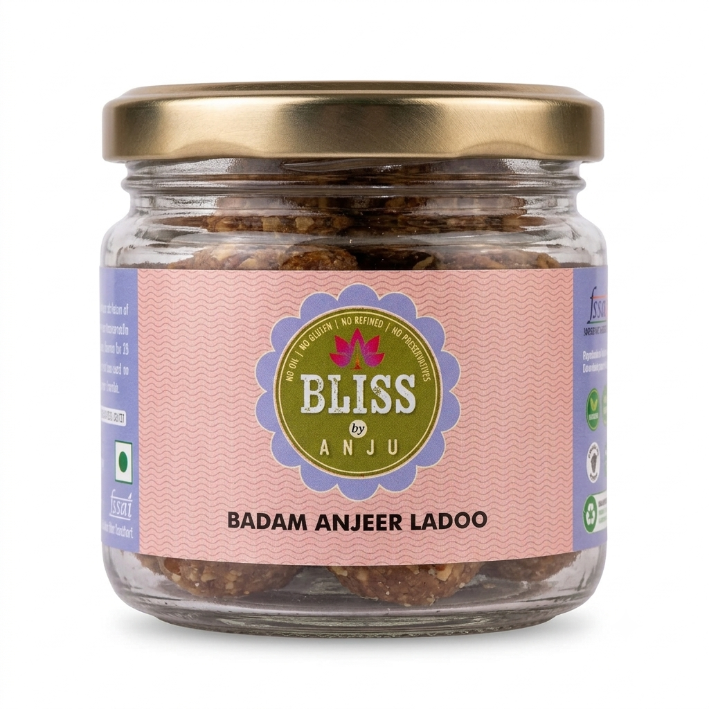 Ladoos | Badam Anjeer Ladoo - Gluten Free, Oil Free, Plant Based- Preservatives Free &amp; Refined Sugar Free - Bliss Box Food - 160gm