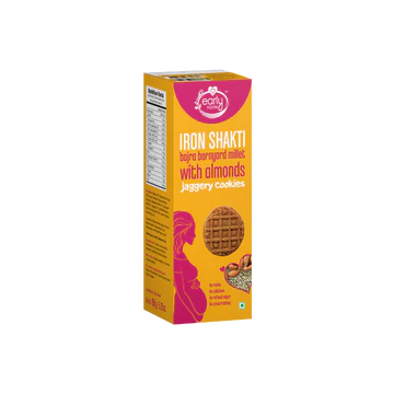 Millet Cookies | Iron Shakti - Organic Bajra & Barnyard Millet Cookies with Almonds - Prenatal– No Added Refined Sugar, No Maida & No Soda - Early Foods - 130gm