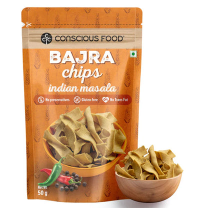 Chips | Bajra Chips (Indian Masala) - Gluten Free, No Trans Fat &amp; No Added Preservatives - Conscious Food - 50gm