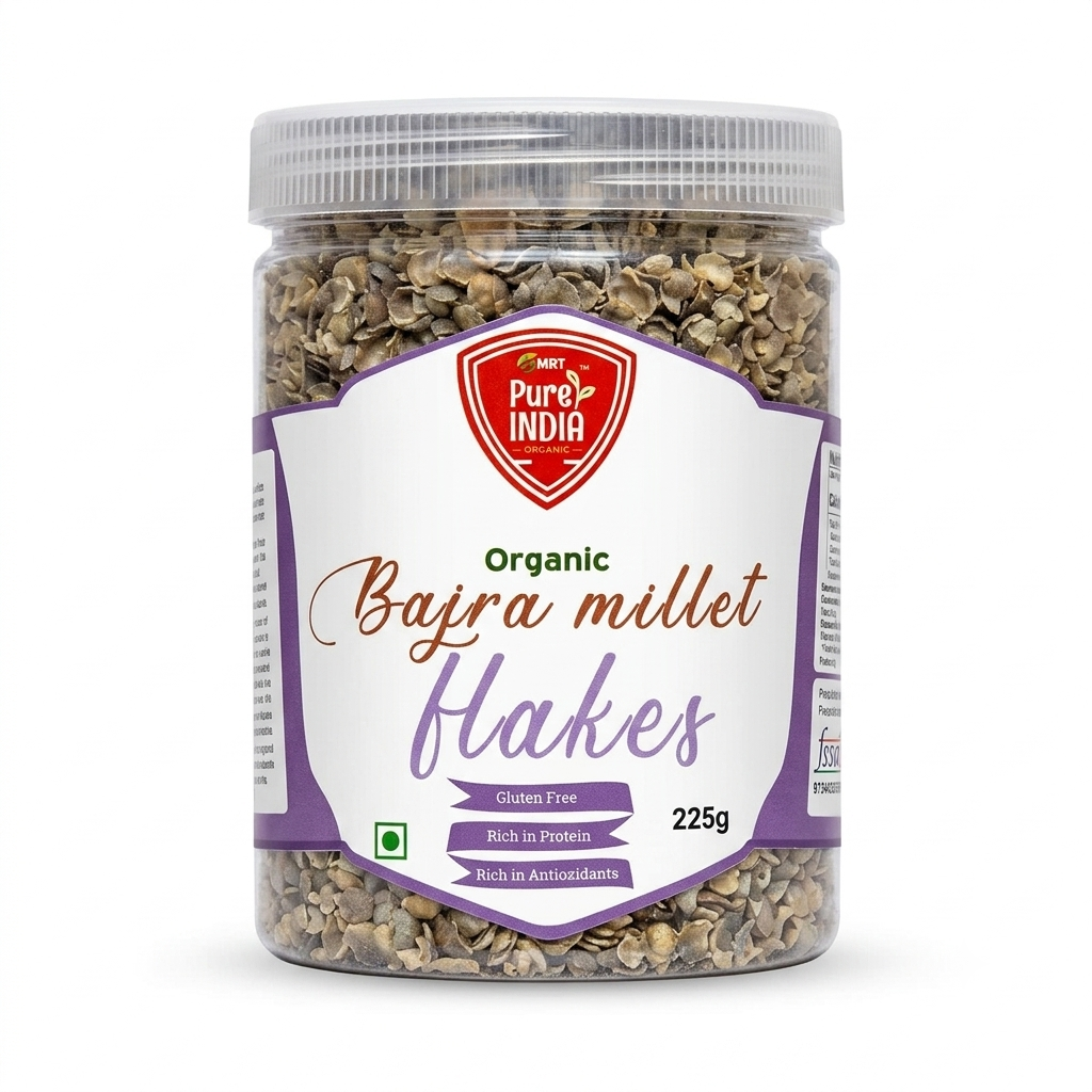 Flakes| Bajra Millet Flakes -Gluten Free-Rich In Protein ,Antioxidants- No Preservatives, High In Dietery Fibre &amp;amp; Zero Cholesterol -MRT Organics - 225gm