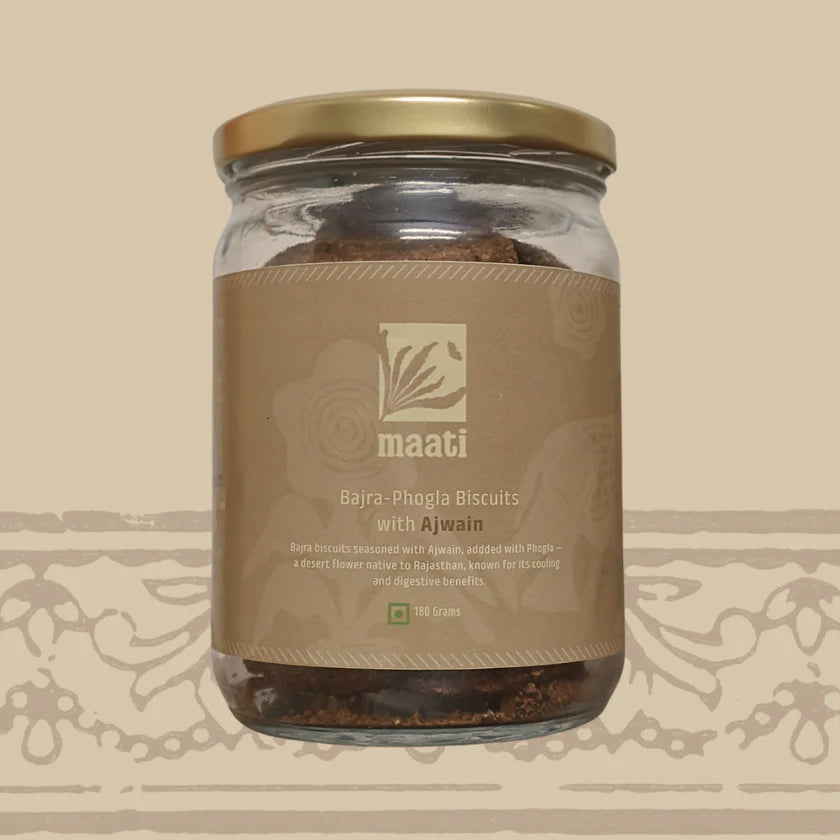 Biscuits | Bajra Phogla Biscuits with Ajwain - No Added Preservatives &amp; No Refined Sugar - maati - 180gm