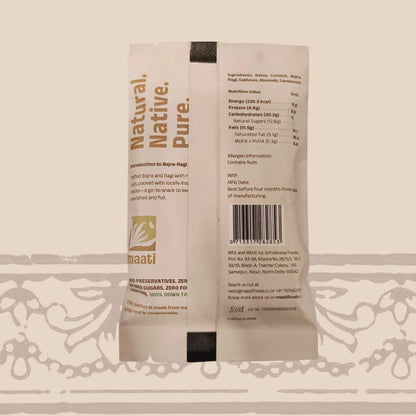 Bar | Bajra Ragi Coconut Cardamom Bar - No Added Preservatives &amp; No Refined Sugar - maati - 52gm