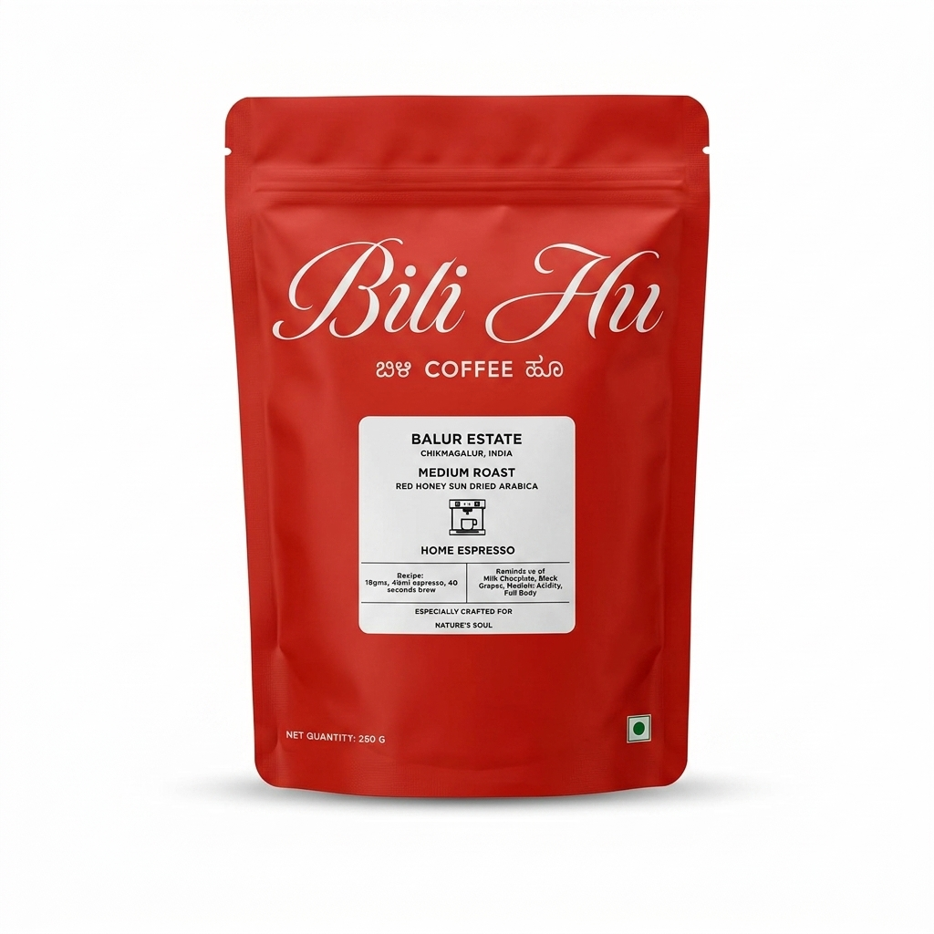 Balur Estate Arabica Medium Roast Coffee  -Home Espresso - Single Estate - Natural - Indian – Bili Hu – 250gm