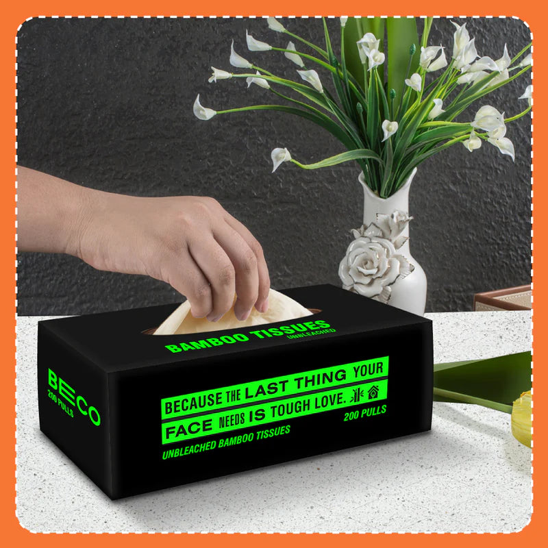 Tissues | Bamboo Facial Tissues - Unbleached (Bamboo Tissue) - Eco Friendly & No Chemical - Beco - 200 Pulls