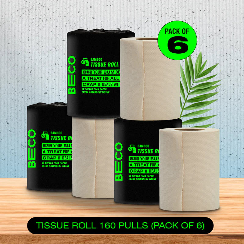 Toilet Rolls | Bamboo Tissue Rolls -Ultra Soft &amp; Absorbent - Beco - 3ply - Pack of 6 Rolls