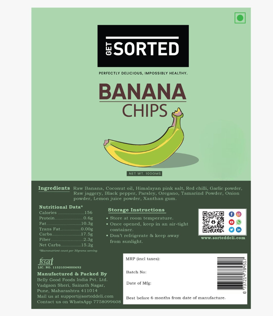 Banana Chips | (Salted) - Vegan &amp;amp; Guilt Free - Get Sorted - 100gm