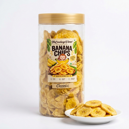 Banana Chips | (Classic)-Made In Coconut Oil - Gluten Free, No Onion, No Garlic, No Palm Oil &amp; No Added Preservatives - The Cow Boys Farm – 400gm