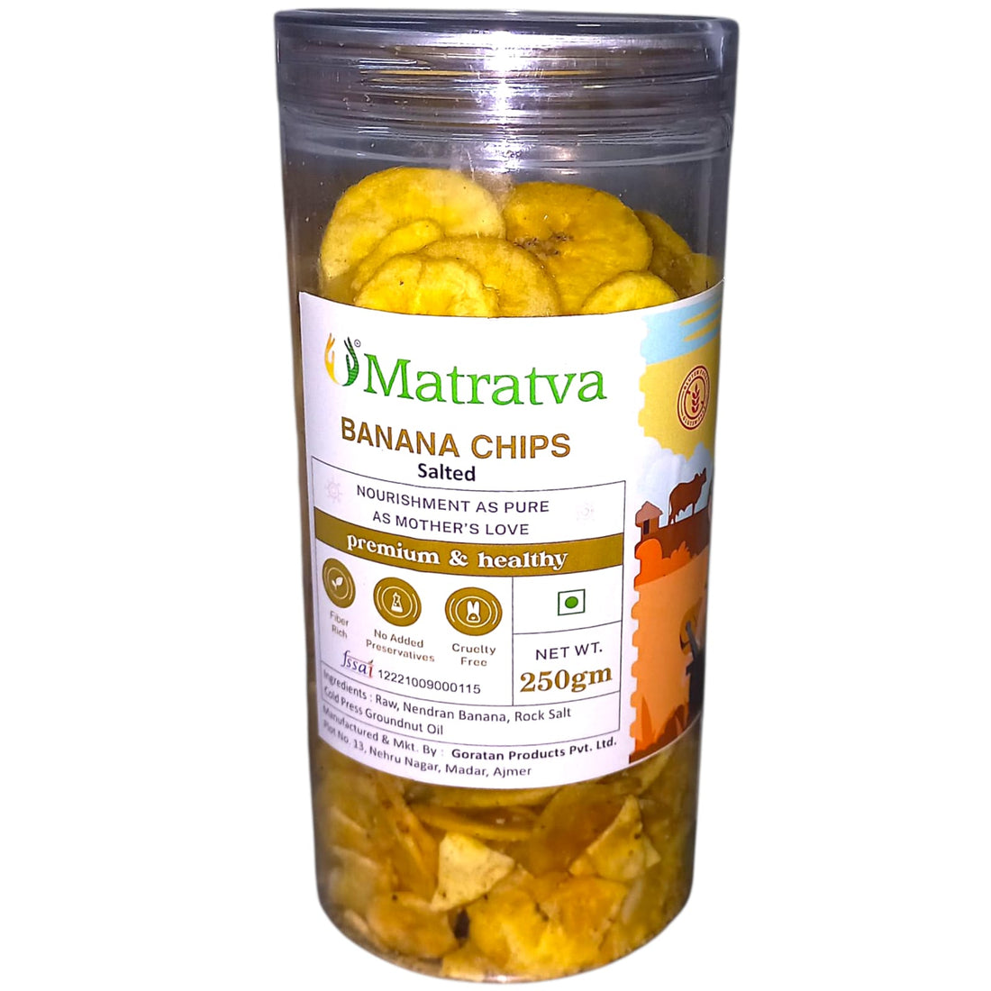 Chips | Banana Chips (Salted) - Made With Organic Ingredients - Healthy - Not Fried - Gluten Free, Cruelty Free, High In Fibre &amp; No Added Preservatives - Matratva - 250gm