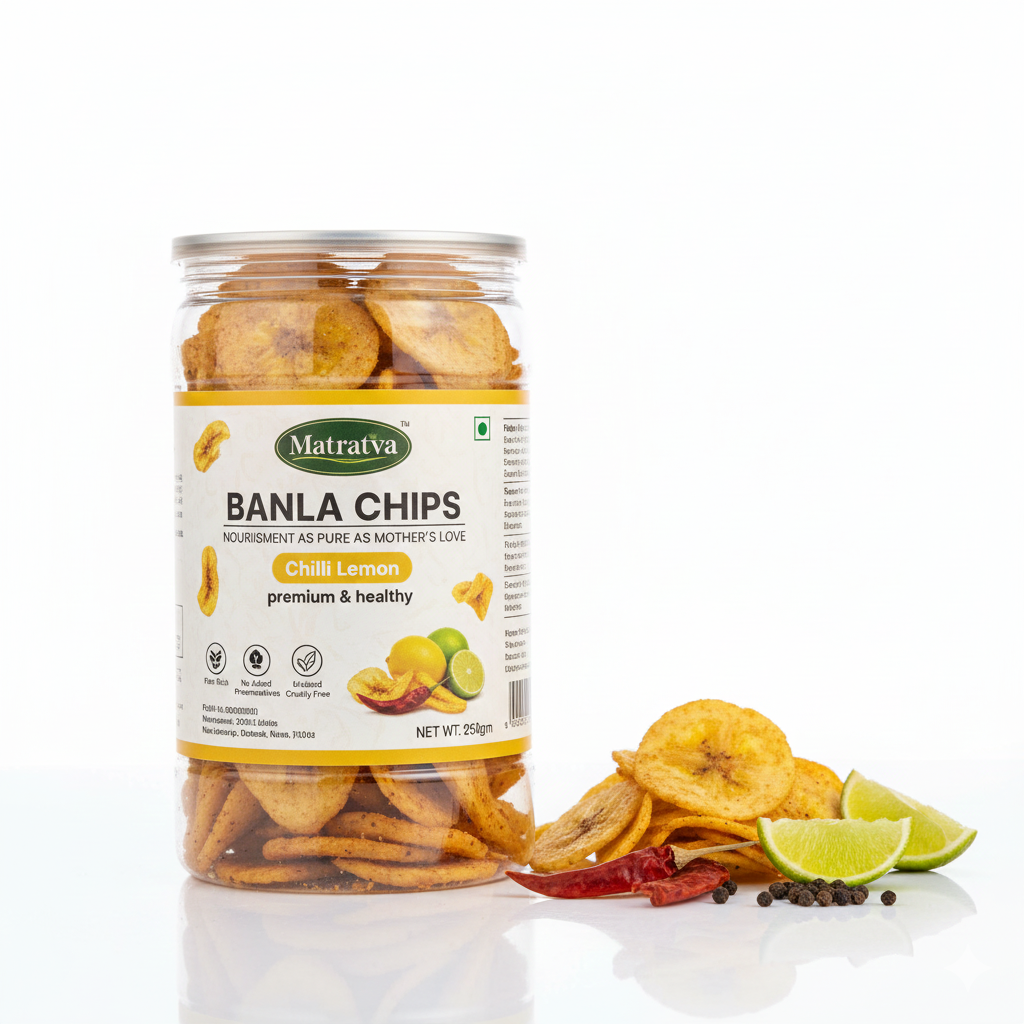 Chips | Banana Chips (Chilli Lemon) - Made With Organic Ingredients - Healthy, Not Fried, High In Fibre &amp; No Added Preservatives - Matratva - 250gm