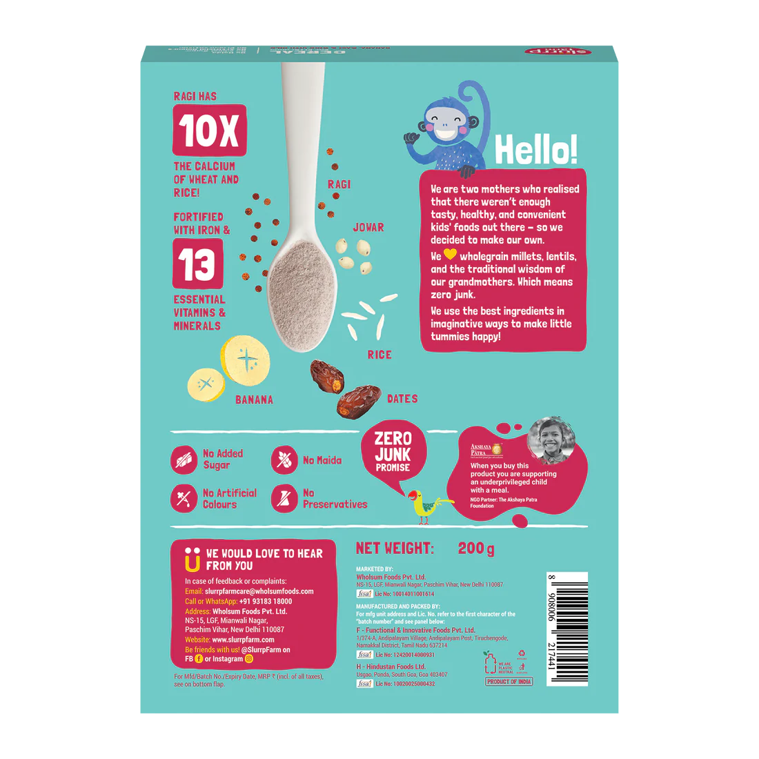 Cereal | (Banana, Ragi &amp; Rice With Milk) - No Added Sugar, No Maida &amp; No Added Preservatives - Slurrp Farm - 200gm