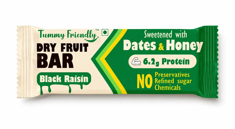 Bar | Black Raisin Dry Fruit Bar(6.2 gm Protein) - Sweetened With Dates &amp; Honey –No Preservatives, No Maida , Sugar Free– Tummy Friendly– 35gm