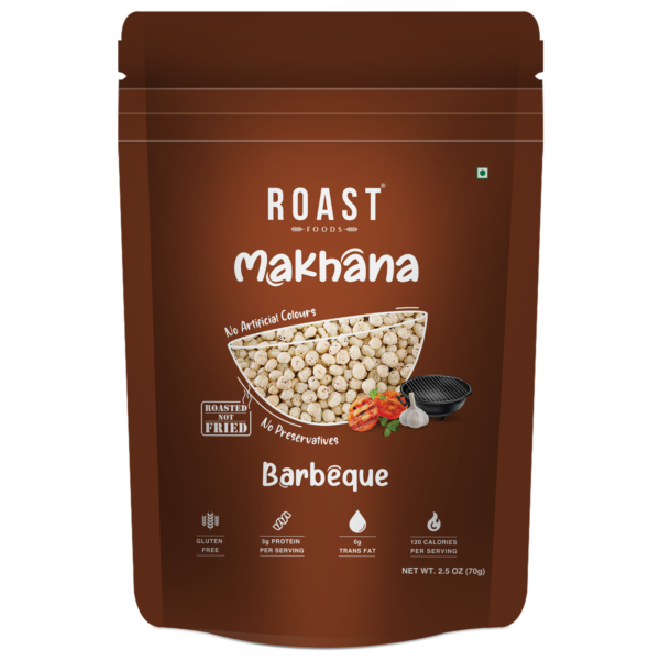 Makhana | Barbeque – 3g Protein Per Serving – Roasted – Not Fried – Gluten Free, No Added Artificial Colour, Trans Fat Free &amp; No Added Preservatives – ROAST FOODS – 70gm