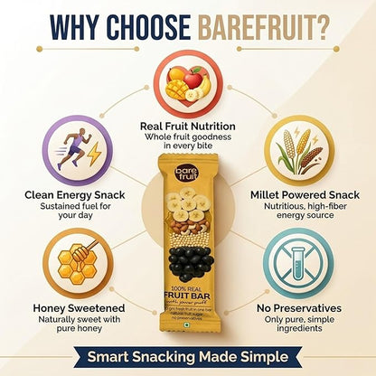 Fruit Bar With Jowar Puff - 1 00% Real Fruits -  Natural Fruit Sugar, &amp;amp; No Added Preservatives - Bare Fruit - 25gm