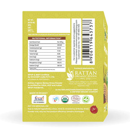 Barley Powder | USDA Organic - Rich In Vitamins, Iron &amp;amp; Phosphorus - Nutriorg - 75gm