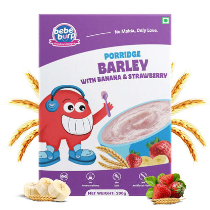 Barley Porridge | Barley With Banana &amp; Strawberry - Natural Food -  No Sugar , No Salt - No Artificial Preservatives &amp; Flavours - Bebe Burp- 200gm
