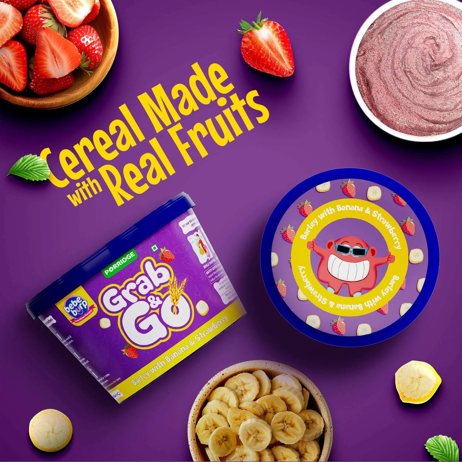 Porridge | Grab &amp; Go (Barley With Banana &amp; Strawberry) - Natural Food -  No Sugar , No Salt - No Artificial Preservatives &amp; Flavours - Bebe Burp- 30gm