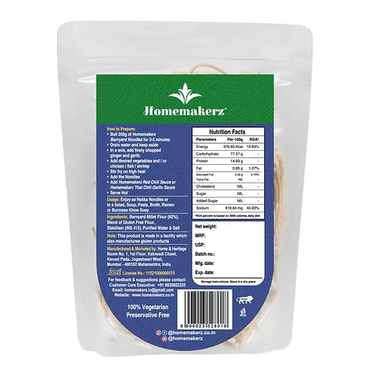 Noodles | Barnyard Millet Noodles – 14.93g Protein – Non Fried – Gluten Free, No Added Preservative, No Sugar &amp; No Added ColourNo Maida &amp; MSG Free – Homemakerz – 200gm