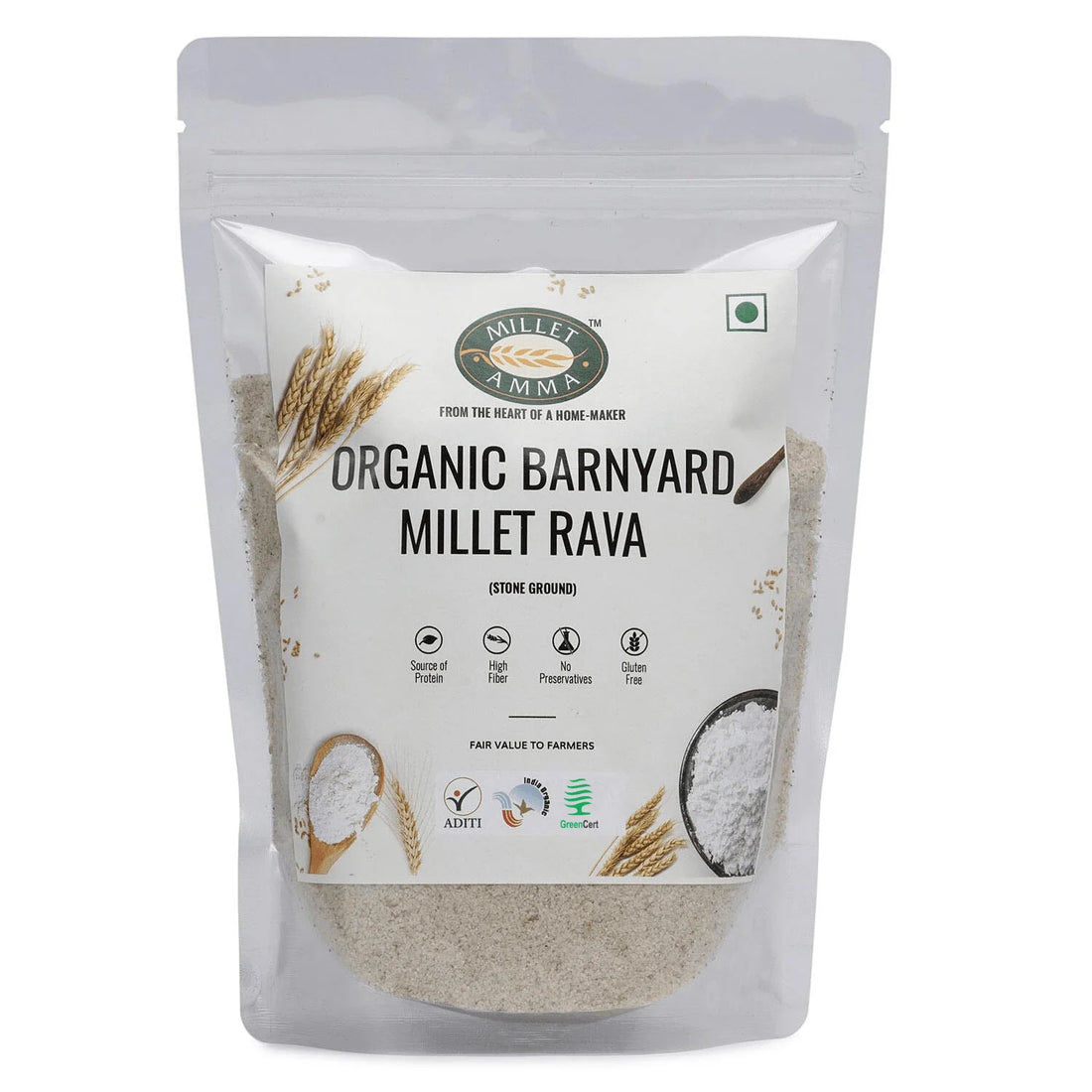 Rava | Barnyard Millet Rava – Stone Ground - Vegan, Gluten Free, High Protein &amp; High Fiber – Millet Amma – 500gm