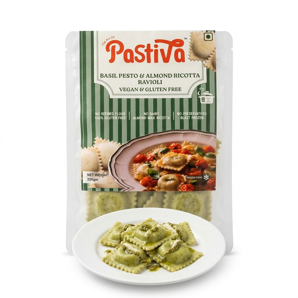 Basil Pesto & Almond Ricotta Ravioli - Hand Made - Vegan & Gluten Free-No Preservatives - Nature&