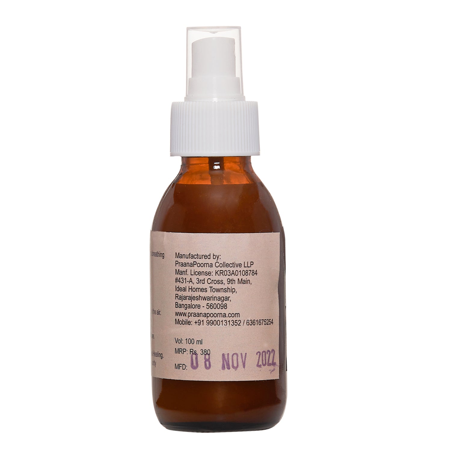 Basil Spray | Tulsi Spray -100% Natural - Plant Based, Eco Friendly &amp; Chemical Free - Praanapoorna - 100ml
