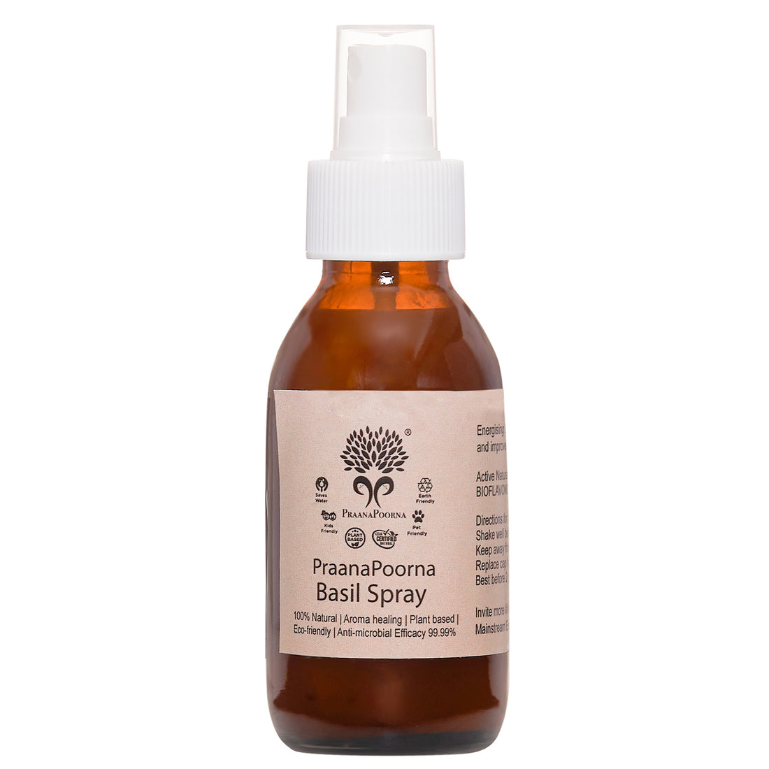 Basil Spray | Tulsi Spray -100% Natural - Plant Based, Eco Friendly & Chemical Free - Praanapoorna - 100ml