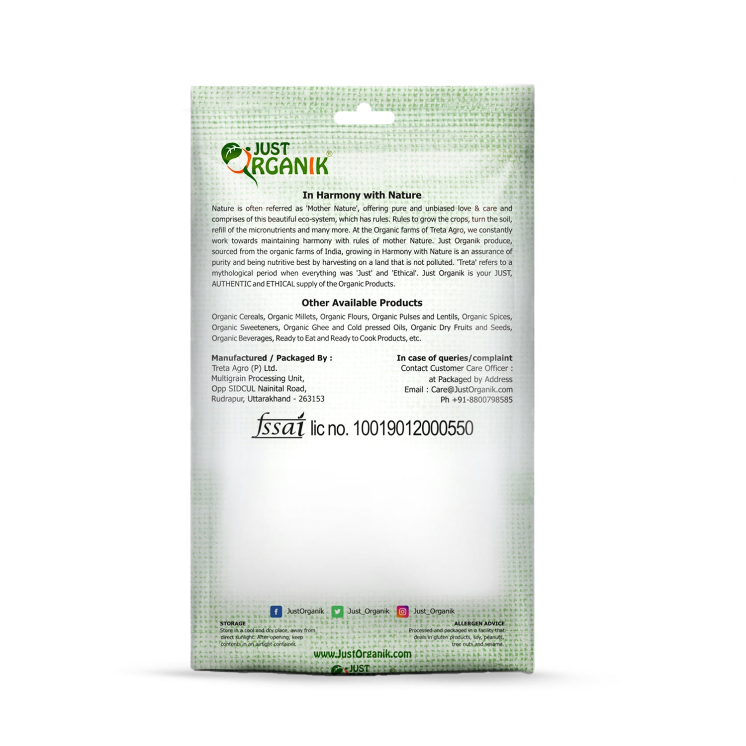 Rice | White Basmati - USDA Organic - Just Organik - 1000gm