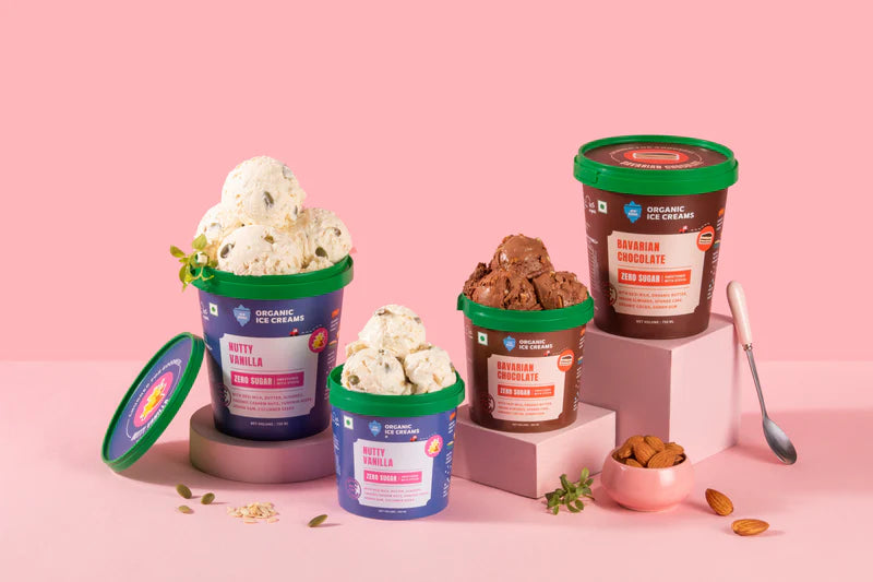 Ice Cream | Bavarian Chocolate Ice Cream (Zero Sugar, Sweetened with Stevia ) - Made From Desi Milk , Gondh Gum, Organic Butter, Nutty Vanilla, Bavarian Chocolate  - Churned with authentic &amp; Real Ingredients - Iceberg Organic Ice Cream - 750ml