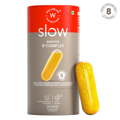 Bioactive B-Complex | Slow - B-Complex - Methylated B Vitamins with Biotin &amp; Vitamin C - Maintains Healthy Nerve Function, Promotes Heart &amp; Metabolic Health - Wellbeing Nutrition - 60 Capsules