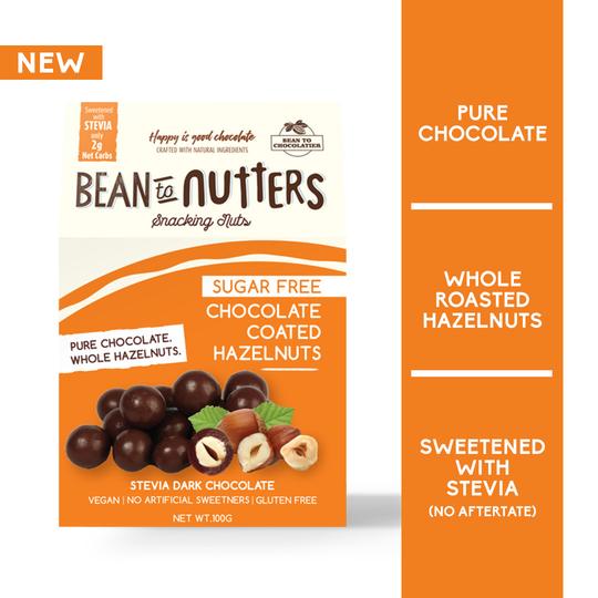 Bean To Nutters Chocolate Coated Hazelnuts – Vegan, Gluten Free &amp;amp; Sugar Free – Pink Harvest – 100gm,