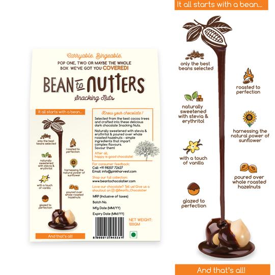 Bean To Nutters Chocolate Coated Hazelnuts – Vegan, Gluten Free &amp;amp; Sugar Free – Pink Harvest – 100gm,