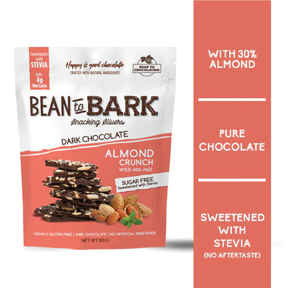 Dark Chocolate Almond Crunch | Bean To Bark Dark Chocolate Almond Crunch - Vegan, Gluten Free, No Refined Sugar &amp; High Protein - Pink Harvest - 100gm