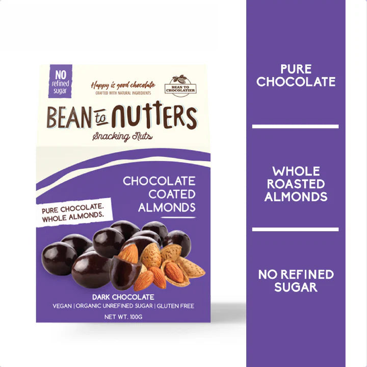 Bean To Nutters - Chocolate Coated Almond - Vegan, Gluten Free &amp; Unrefined Sugar – Pink Harvest – 100gm
