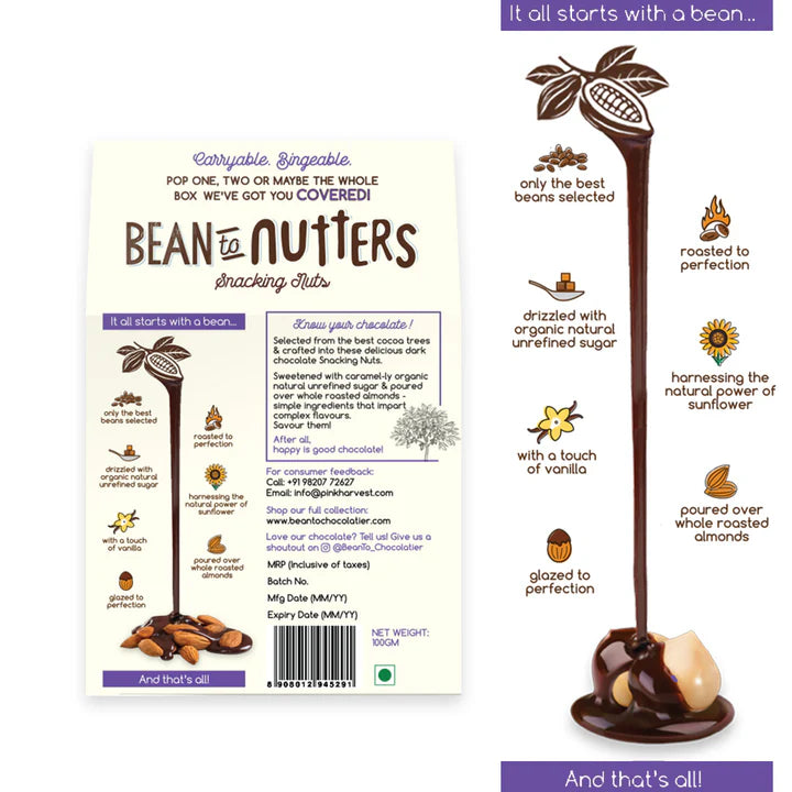 Bean To Nutters - Chocolate Coated Almond - Vegan, Gluten Free &amp; Unrefined Sugar – Pink Harvest – 100gm