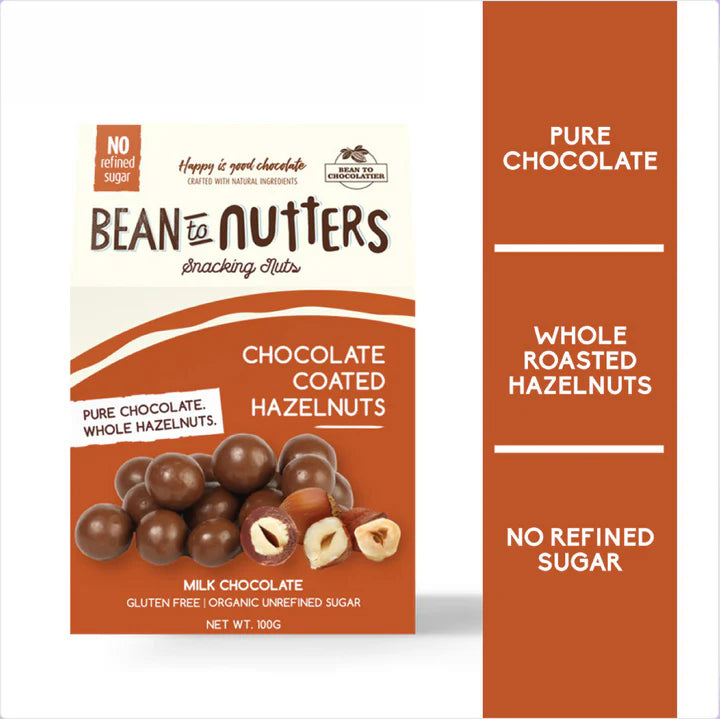 Bean To Nutters - Milk Chocolate Coated Hazelnuts - Gluten Free & No Refined Sugar - Pink Harvest – 100gm