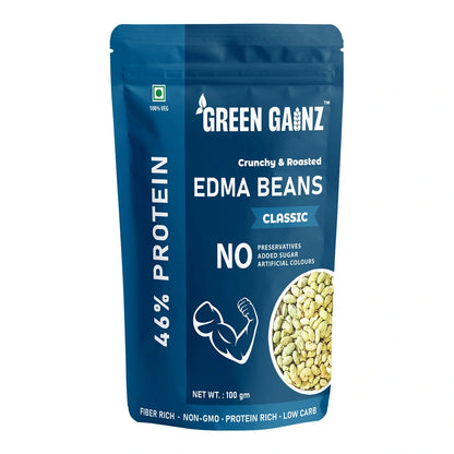 Edama Beans | Crunchy &amp; Roasted  (Classic) Edma Beans- 46% Protein Per Serving - Fiber Rich, Protein Rich - Low Carb- No Added Preservatives &amp; Sugar  - Green Gainz- 100gm
