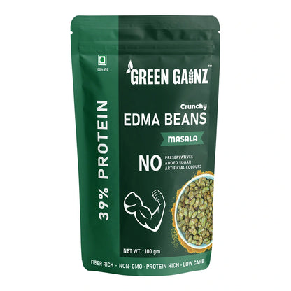 Edama Beans | Crunchy &amp; Roasted  (Masala) Edma Beans- 39% Protein Per Serving - Fiber Rich, Protein Rich - Low Carb- No Added Preservatives &amp; Sugar  - Green Gainz- 100gm